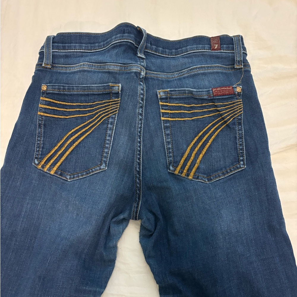 7 For All Mankind Blue Jeans with Gold Stitching